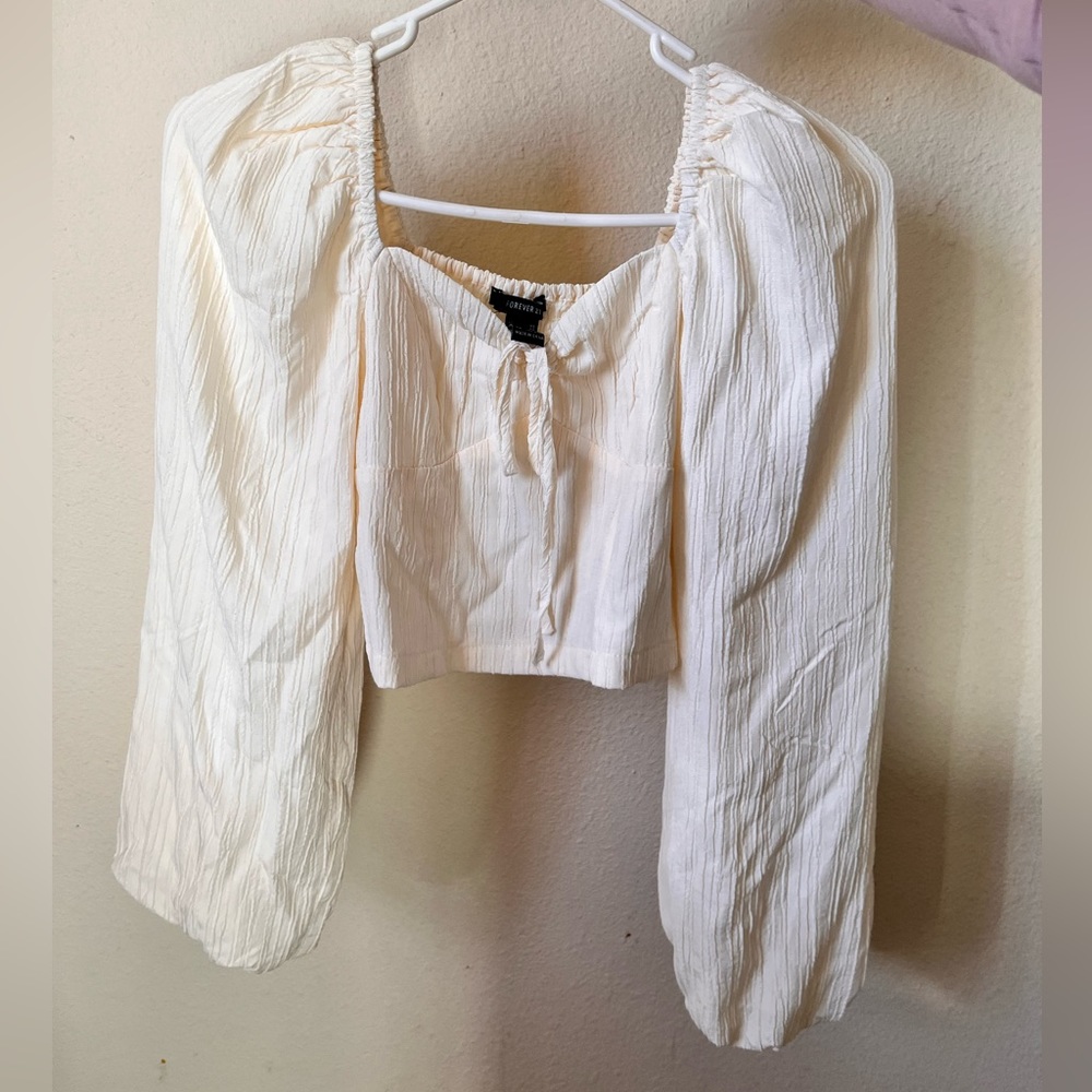 Peasant-Sleeve Smocked Crop Top